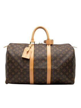 Louis Vuitton Monogram Keepall 45 Boston Bag Brown Leather